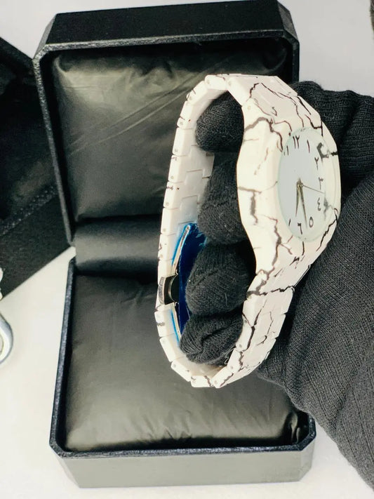 White Marble Arabic Aura Watch